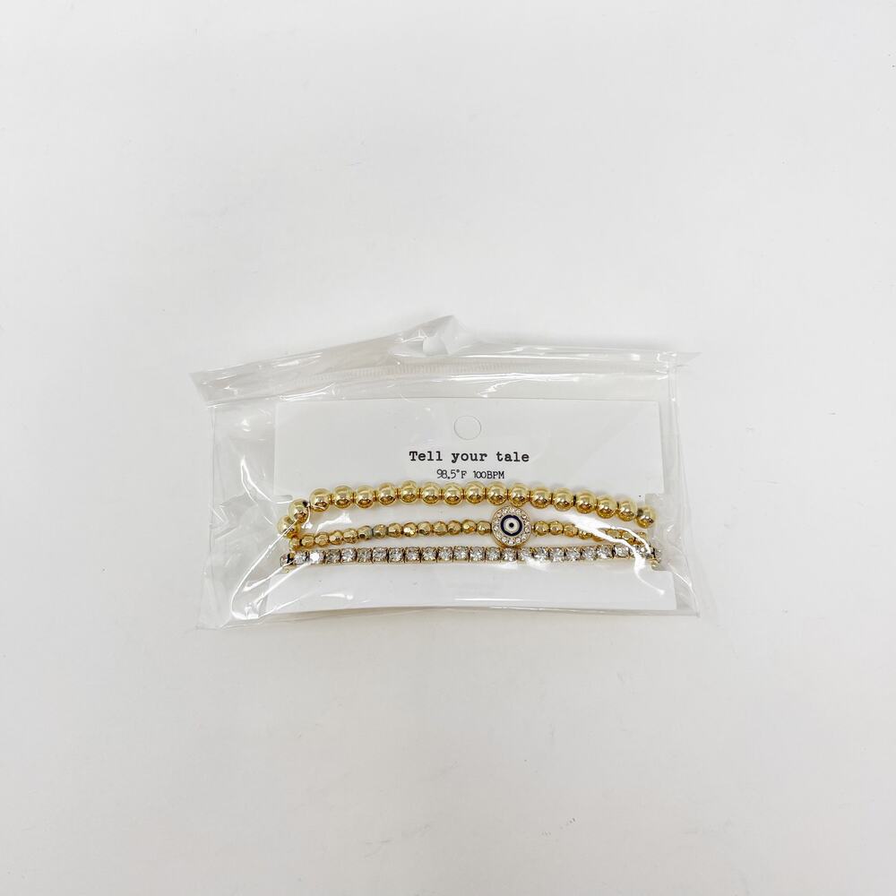 New Tell Your Tale Set of 3 Bracelets Gold Tone Beaded Rhinestone Boho Stackable